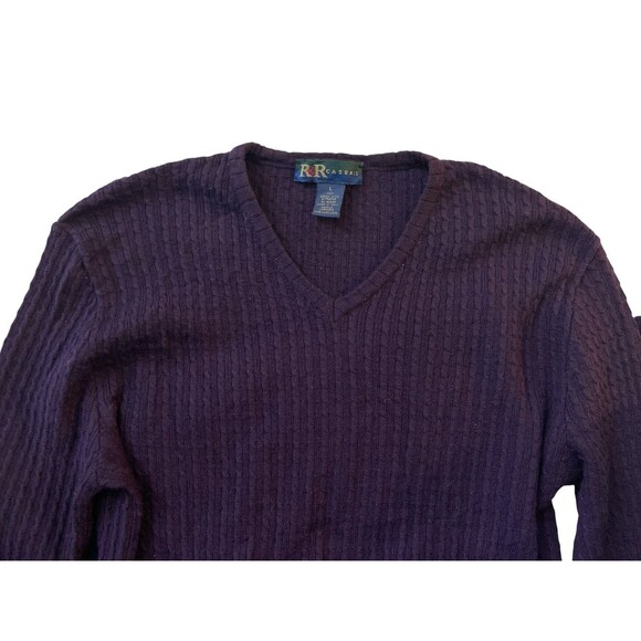 Vintage R&R Casuals Sweater L Purple Ribbed Knit 100% Merino Wool Made in Italy - Picture 4 of 6